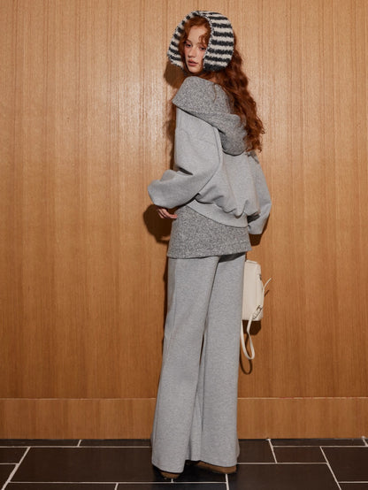 Grey Off-Shoulder Sweatshirt &amp; Flared Pants Two-Piece Set