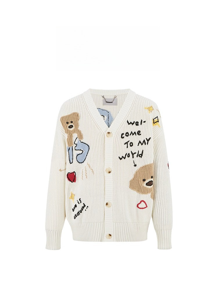 Graffiti Knit V-Neck Cardigan