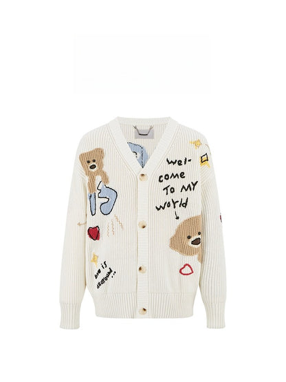 Graffiti Knit V-Neck Cardigan