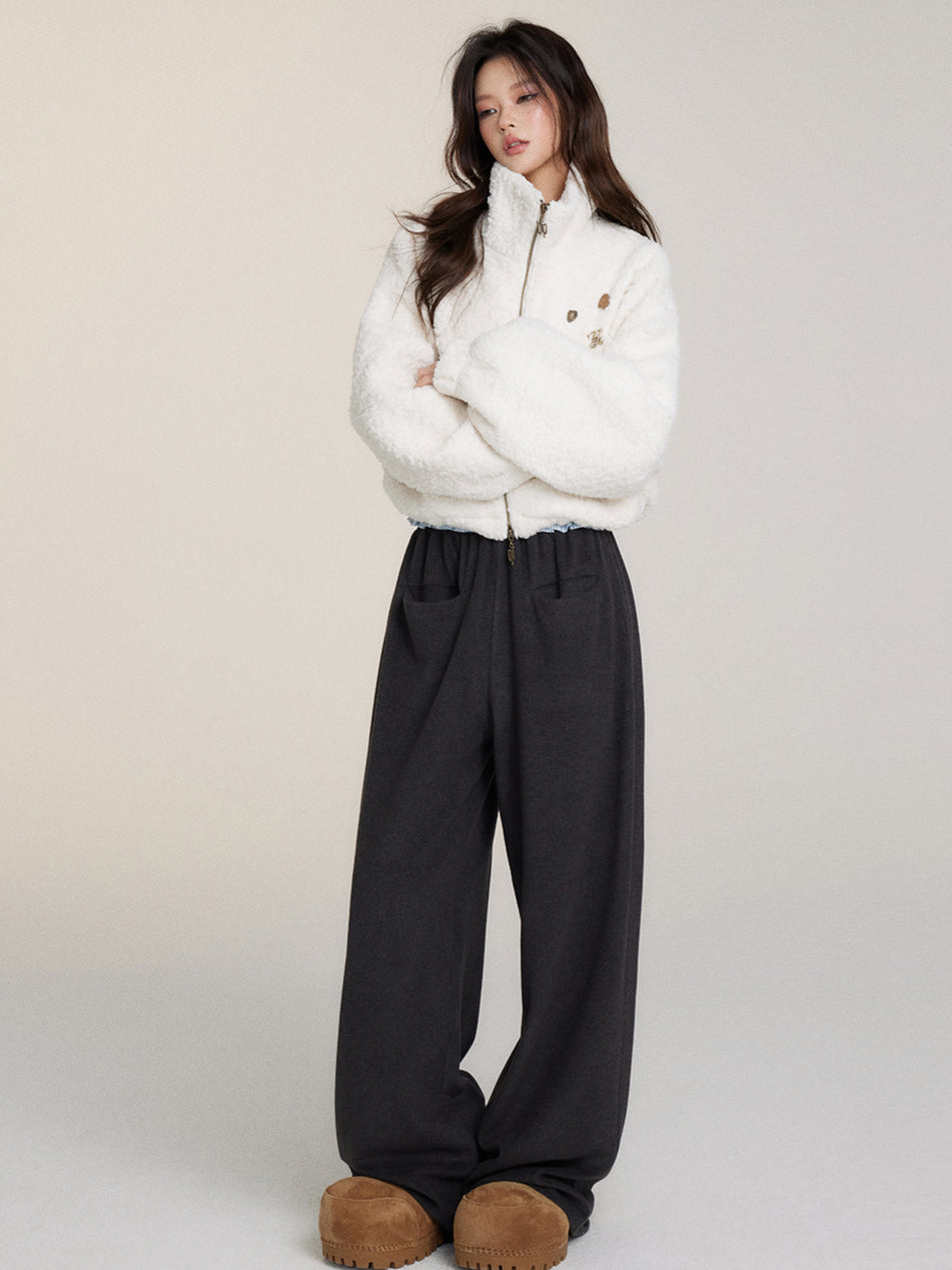 Fuzzy Big Pocket Straight-Leg Casual Pants