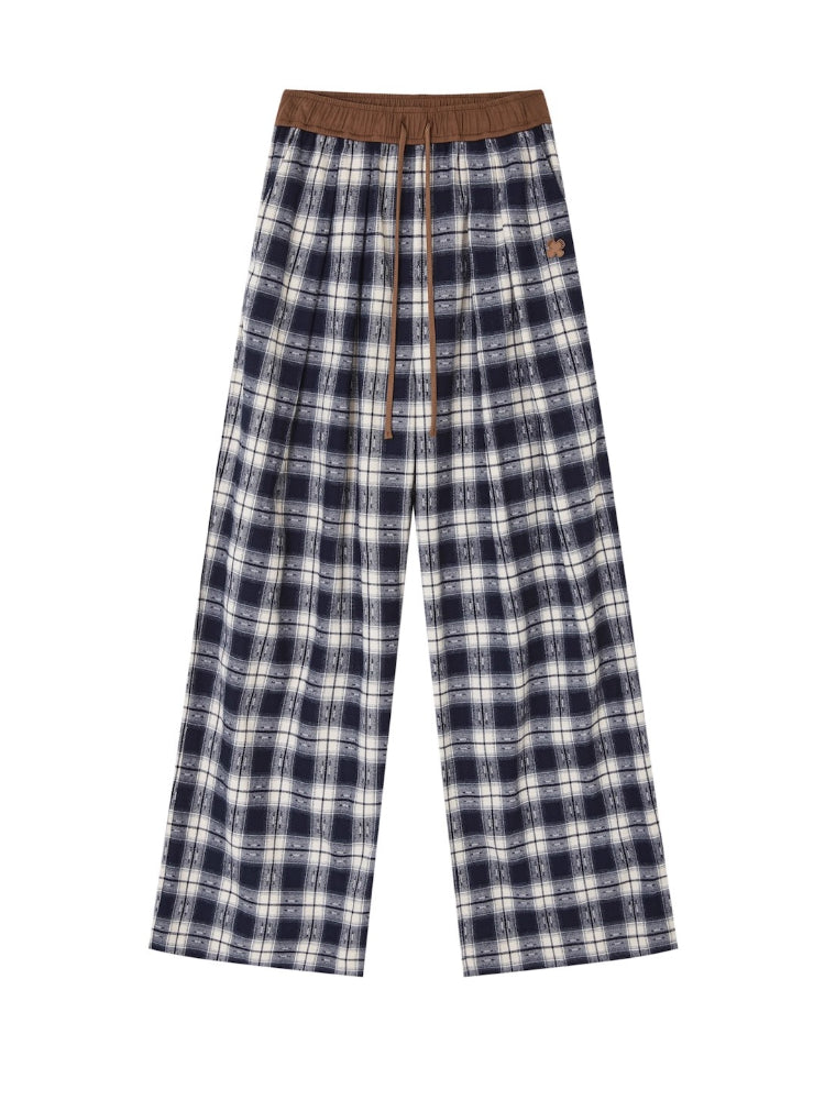 Lazy Plaid Wide-Leg Casual Pants - CHINASQUAD