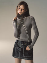 Mocha & Red Zipper Striped Turtleneck - CHINASQUAD