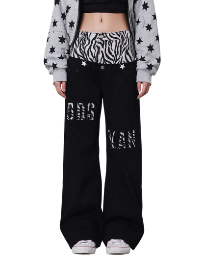 Zebra Panel Flared Jeans