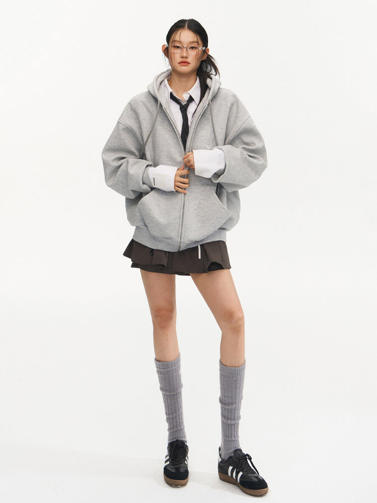 Loose Silhouette Hooded Zip-Up Sweatshirt