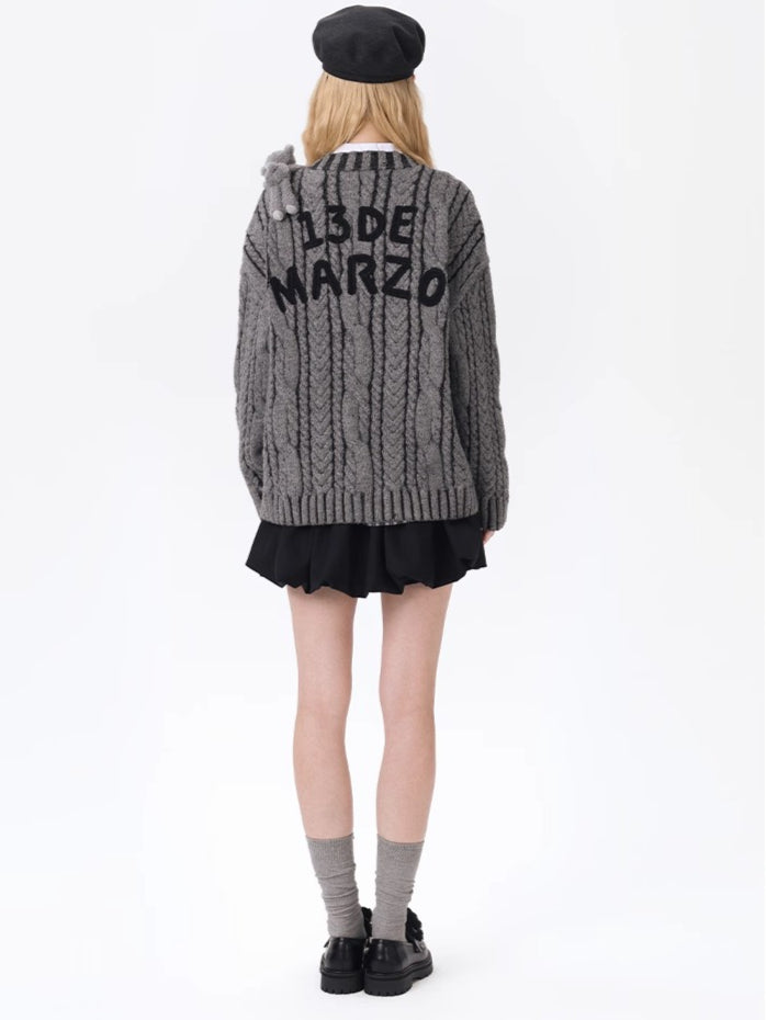 Twist-Knit Unisex V-Neck Cardigan