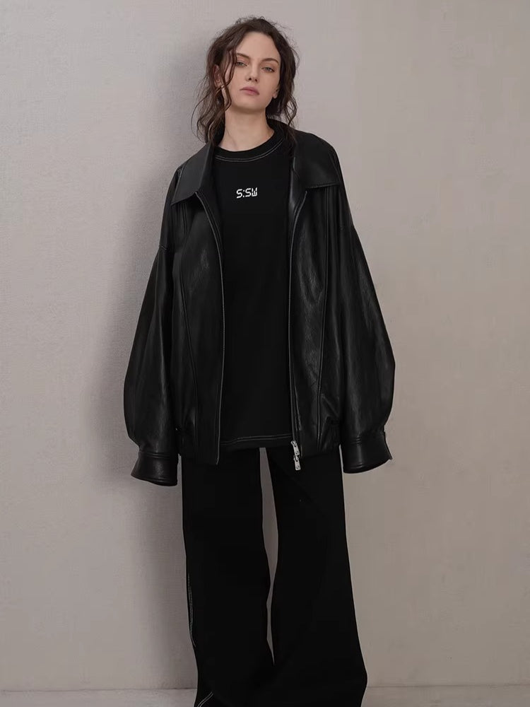 Layered Soft Leather Relaxed-Fit Jacket