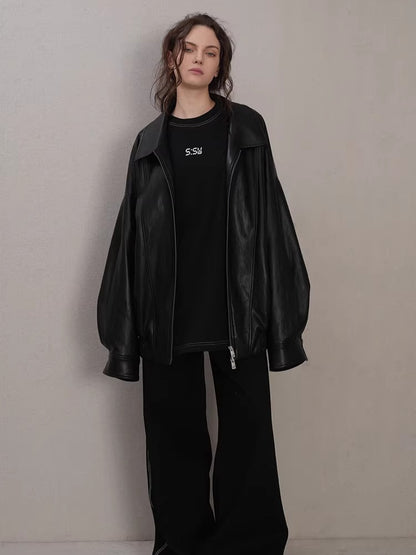 Layered Soft Leather Relaxed-Fit Jacket