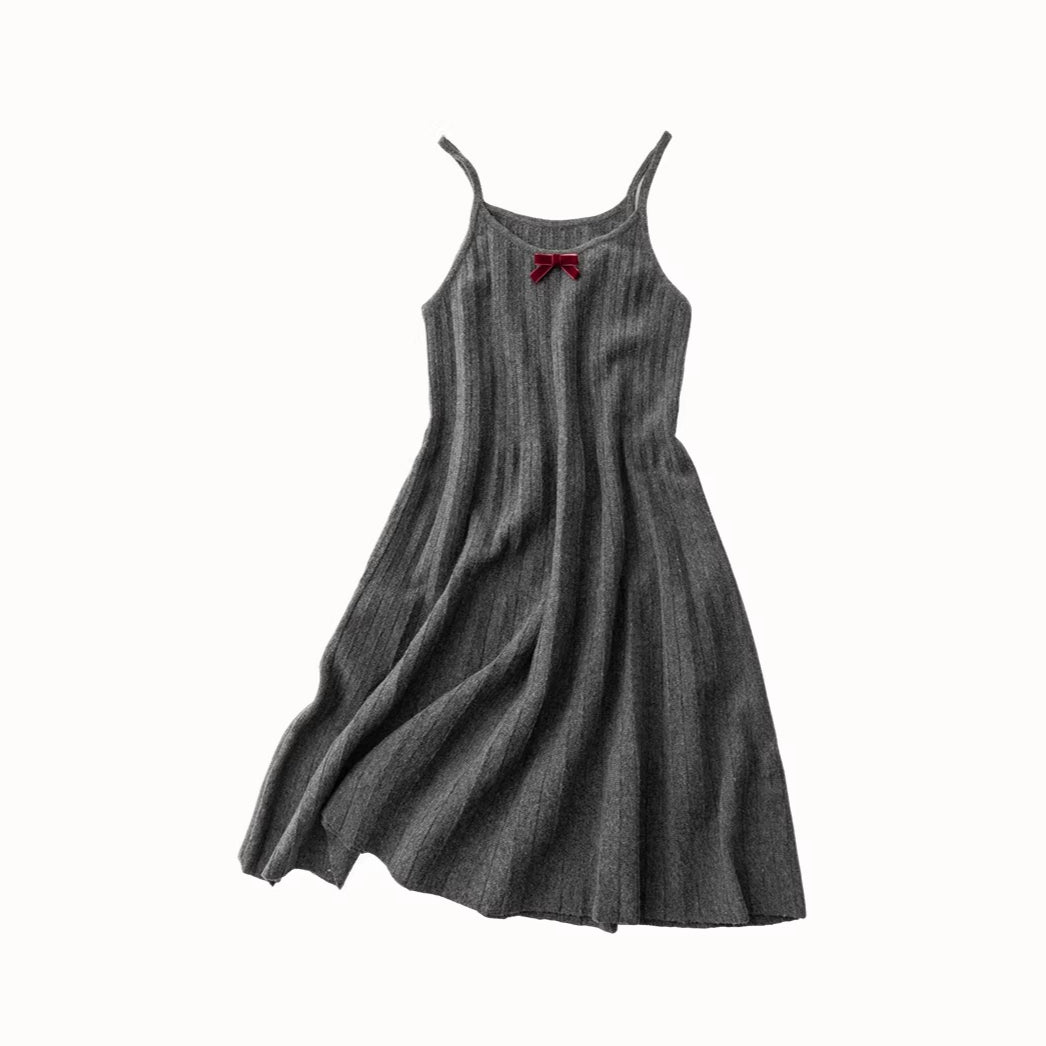 Wool Blend Pleated Knit Midi Dress