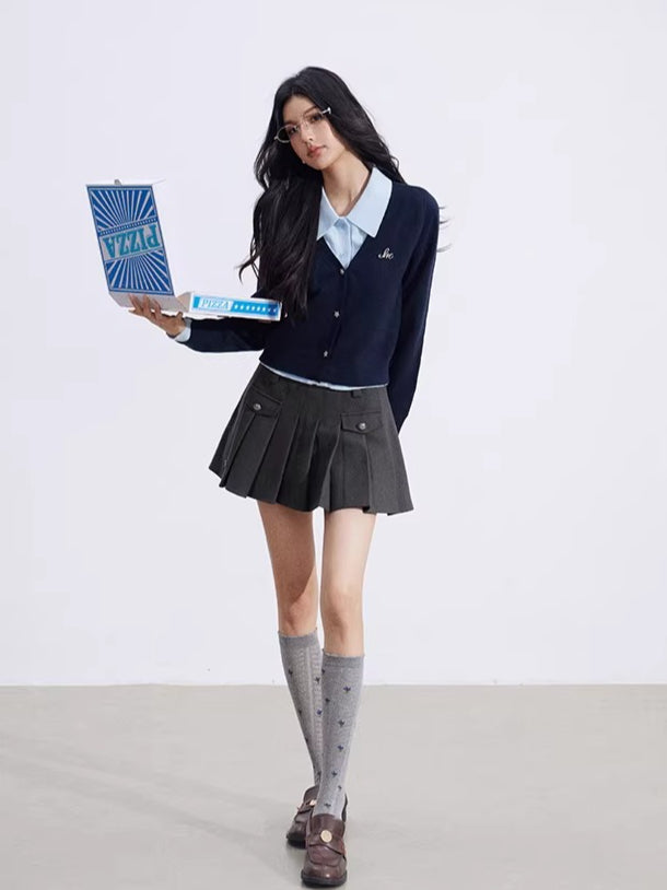 Layered-Effect Knit Polo Top