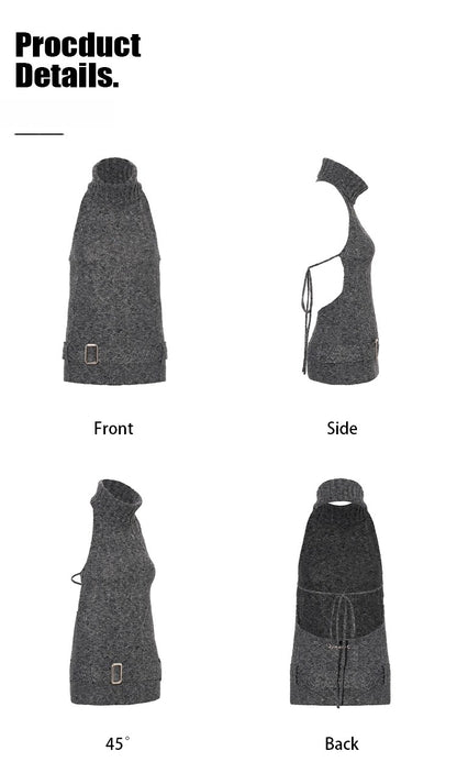 Backless High-Neck Cable-Knit Sweater