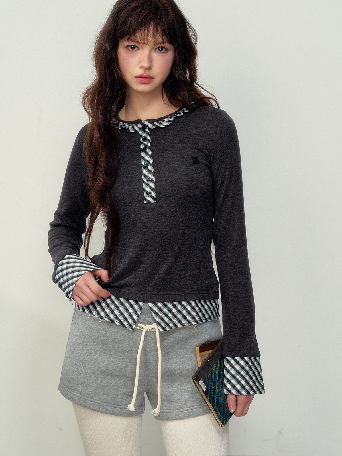 Plaid Layered Long-Sleeve T-Shirt