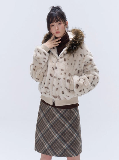 Faux Fur Hooded Zip-Up Cropped Jacket