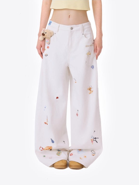 Blue Teddy Denim Wide-Leg Pants