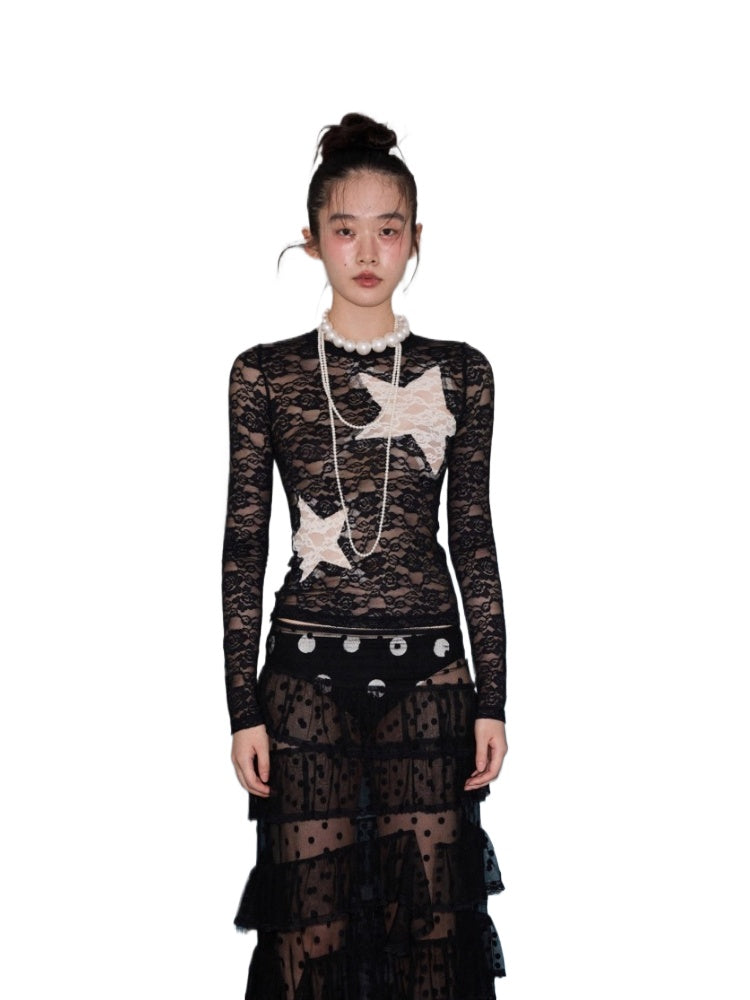 Color-Block Patch Lace Bottoming Top