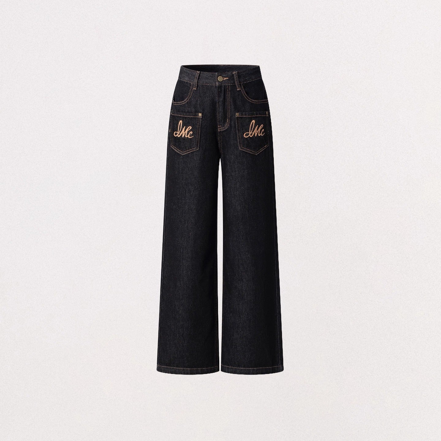 Embroidered Vintage Wide-Leg Denim Pants