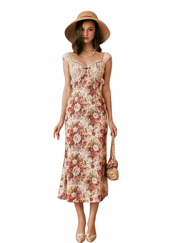 Vintage Romantic All-Over Peony Textured Dress