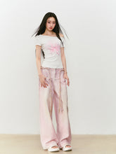 Printed Rhinestone Asymmetric Shoulder T-shirt - CHINASQUAD