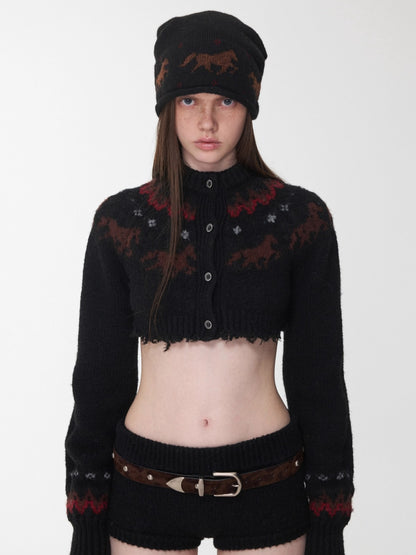 Fair Isle Pony Jacquard Knit Short Cardigan &amp; Shorts Set