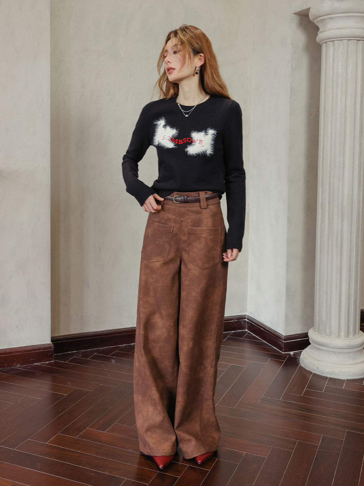 Brown Faux Leather Straight-Leg Pants - CHINASQUAD