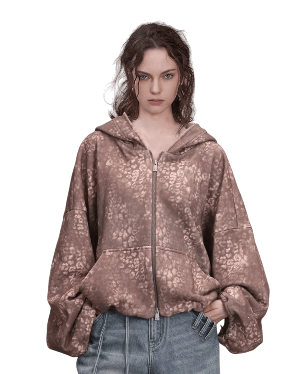 Oversized Hooded Zip-Up Sweatshirt