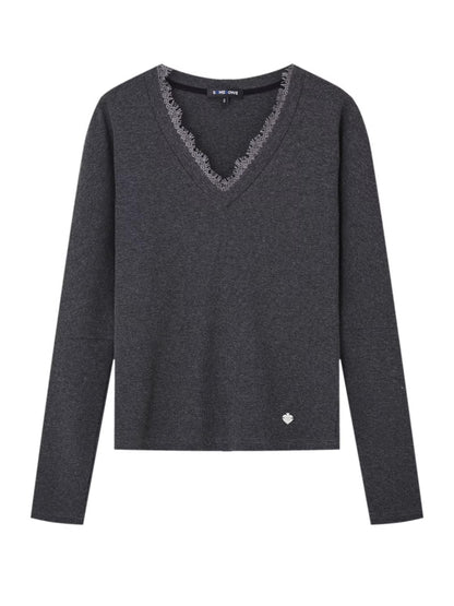 Lace Spliced Fake Two-Piece Knit Sweater