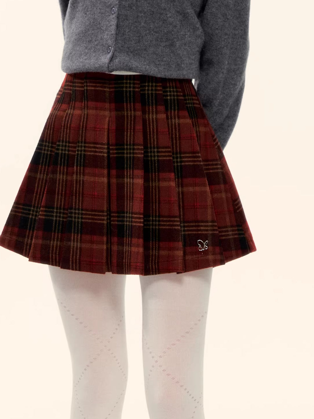 Vintage Red Plaid Wool-Blend Mini Skirt