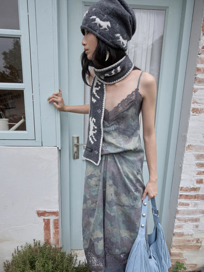 Fair Isle Pony Jacquard Knit Scarf