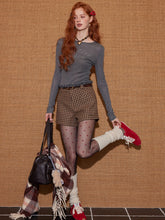 Plaid Suede Belted High-Waist A-Line Shorts - CHINASQUAD