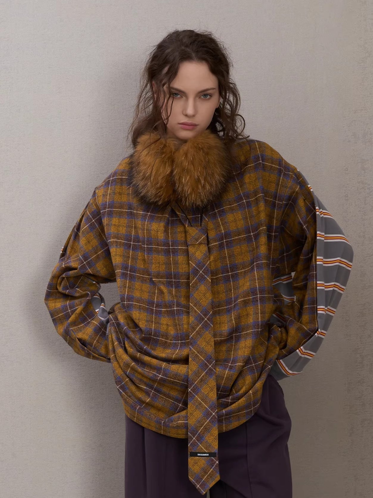 Adjustable Two-Way Contrast Plaid Tie