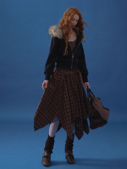 Irregular Hem Plaid Skirt