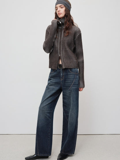 Retro Lyocell Wool Mandarin Collar Knit Cardigan