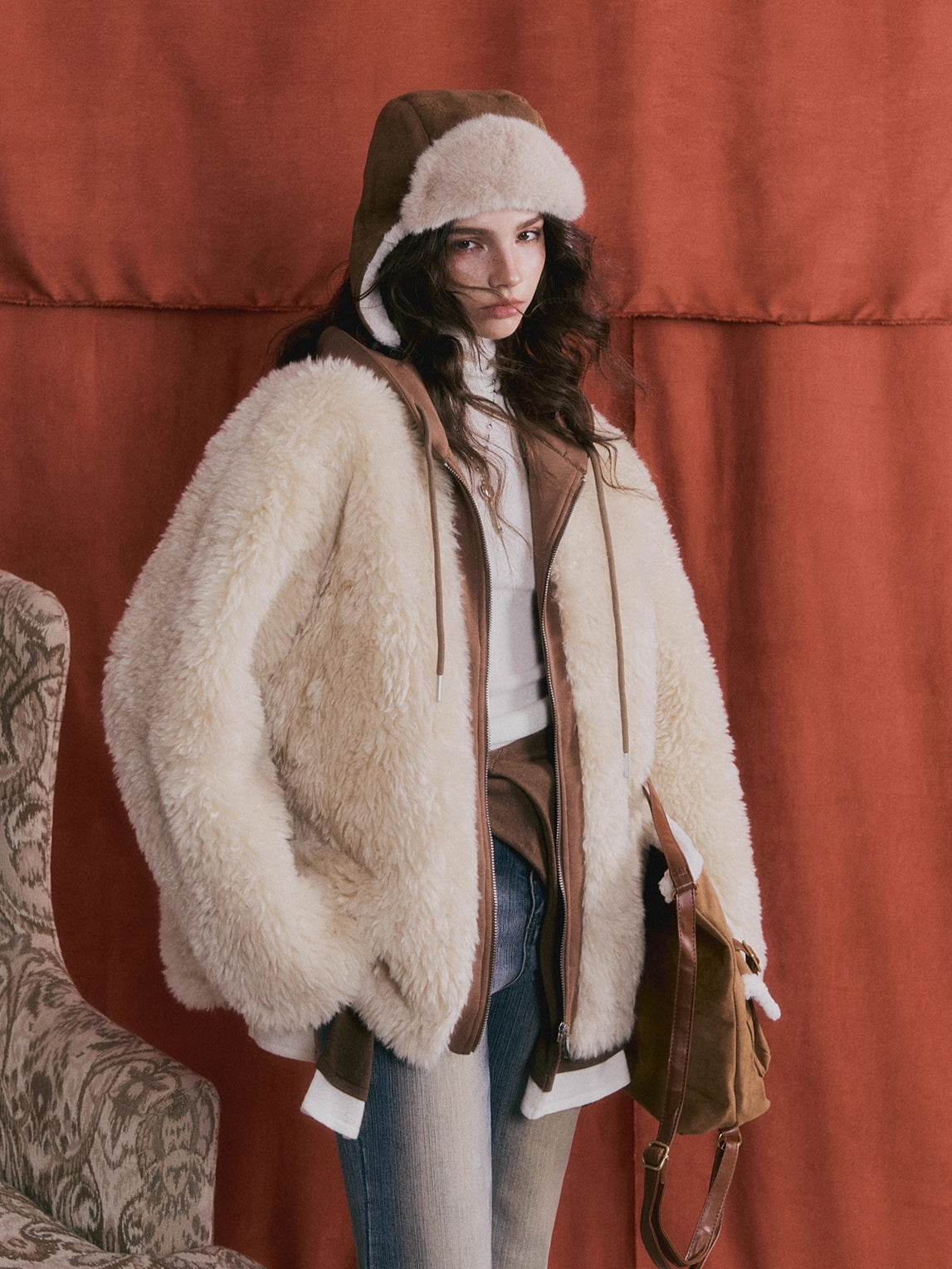 Faux Shearling Patchwork Oversized Jacket