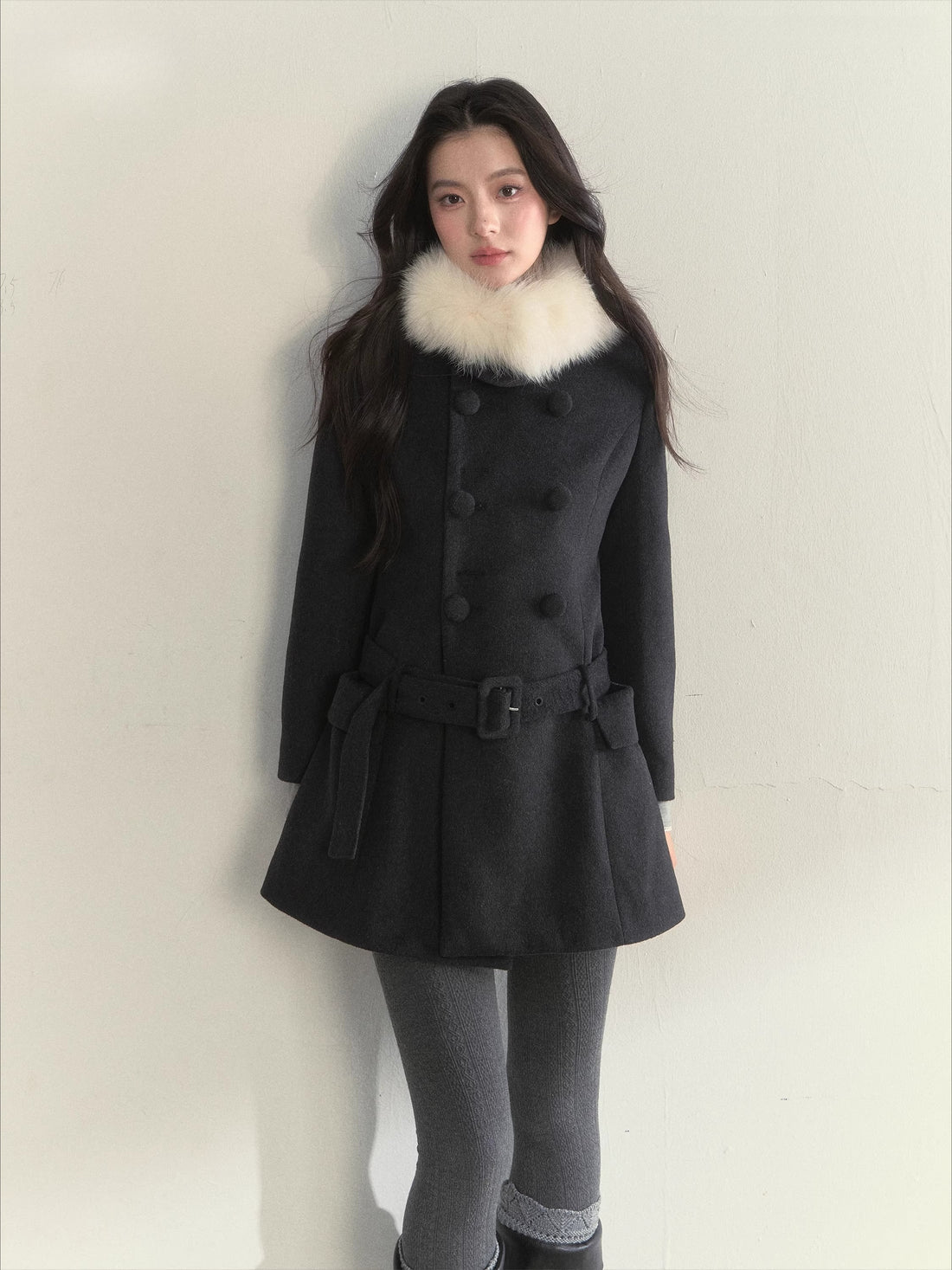 Wool Blend Double-Breasted Midi Coat