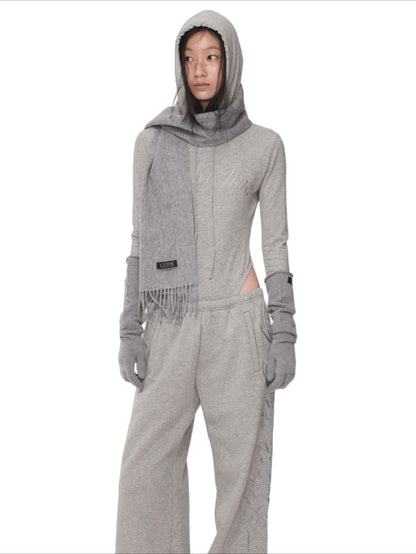 Embroidered Letter Drawstring Hooded Jumpsuit