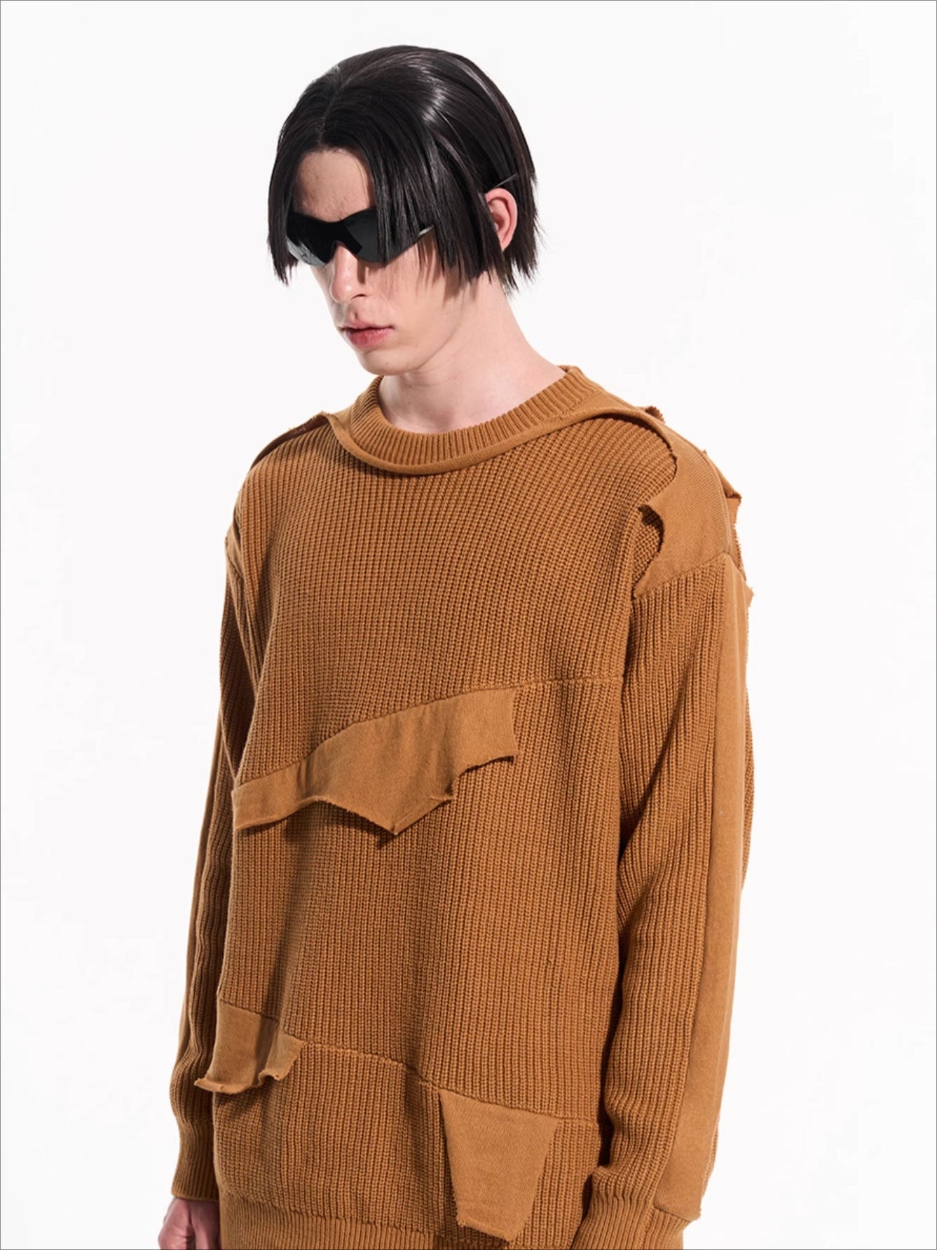 Cloud Texture Dual-Tone Distressed Knit Sweater