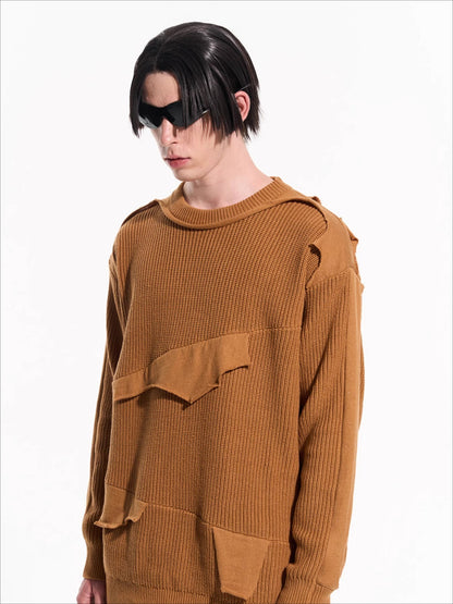 Cloud Texture Dual-Tone Distressed Knit Sweater
