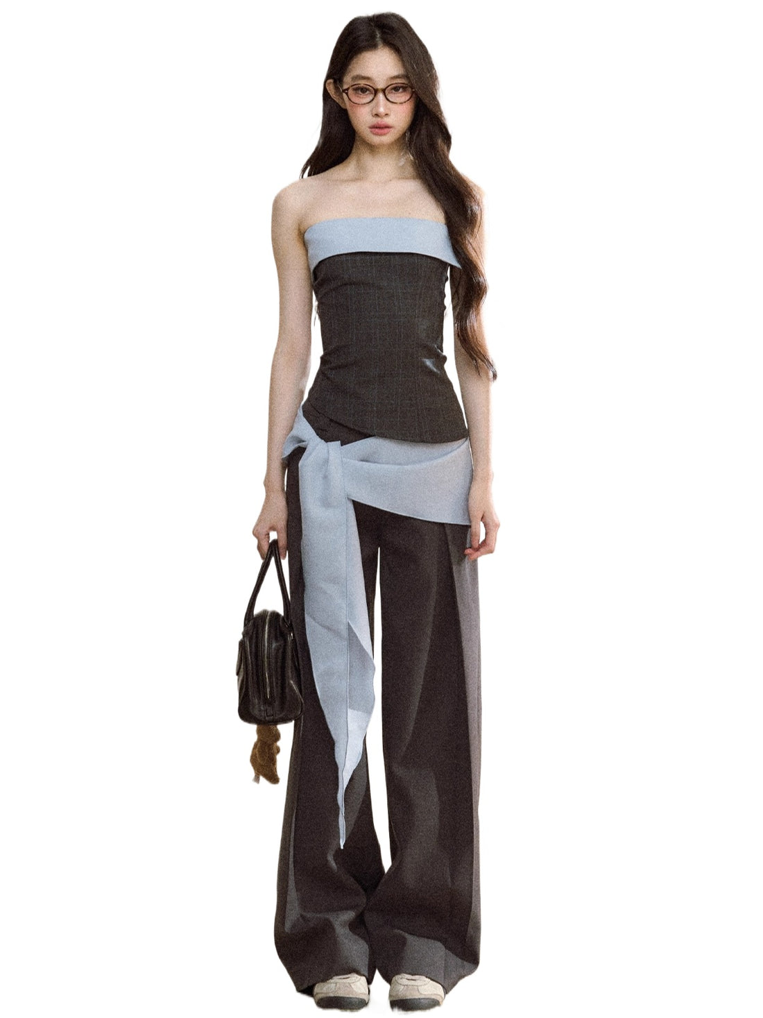 Contrast-Bandeau Tailored Two-Piece Set