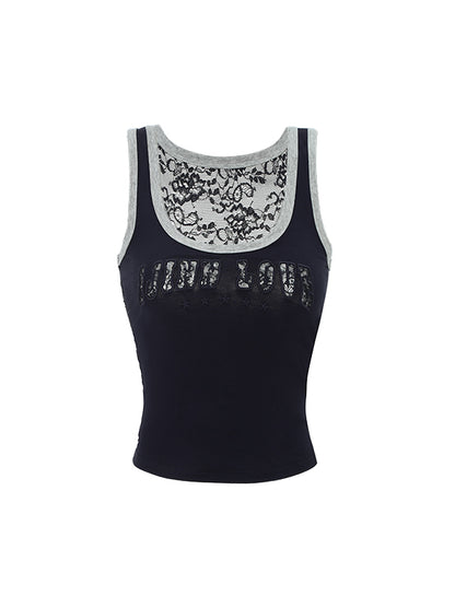 Lace Paneling with Openwork Embroidery Tank Top