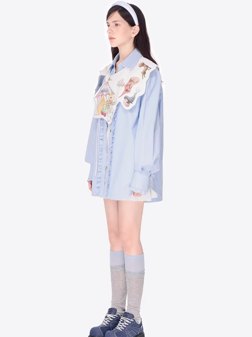 Detachable Cape Shirt Mid-Length Jacket