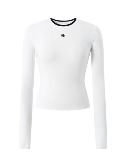 Contrast-trim Regular-shoulder Long-Sleeve T-shirt - CHINASQUAD