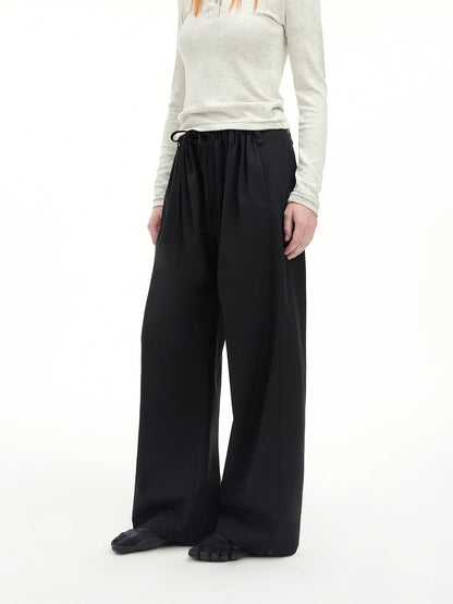Drawstring Wool-Blend Wide-Leg Pants