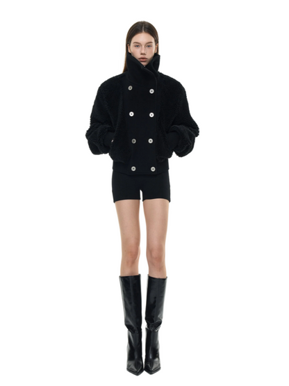 High Neck Teddy Wool Fleece Cropped Jacket