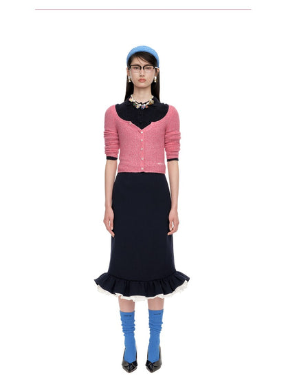 Round-Neck Fitted Wool-Blend Knit Cardigans