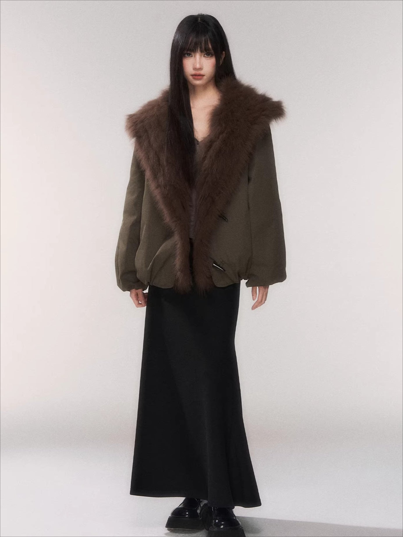 Fur Collar Goose Down Cropped Puffer Jacket