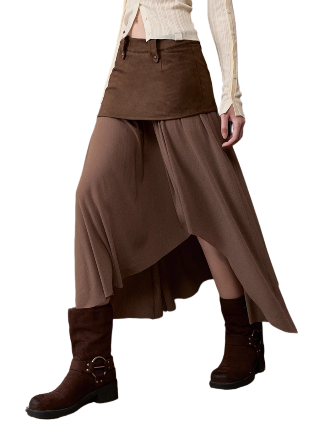 Irregular Spliced Vintage Pleated Skirt