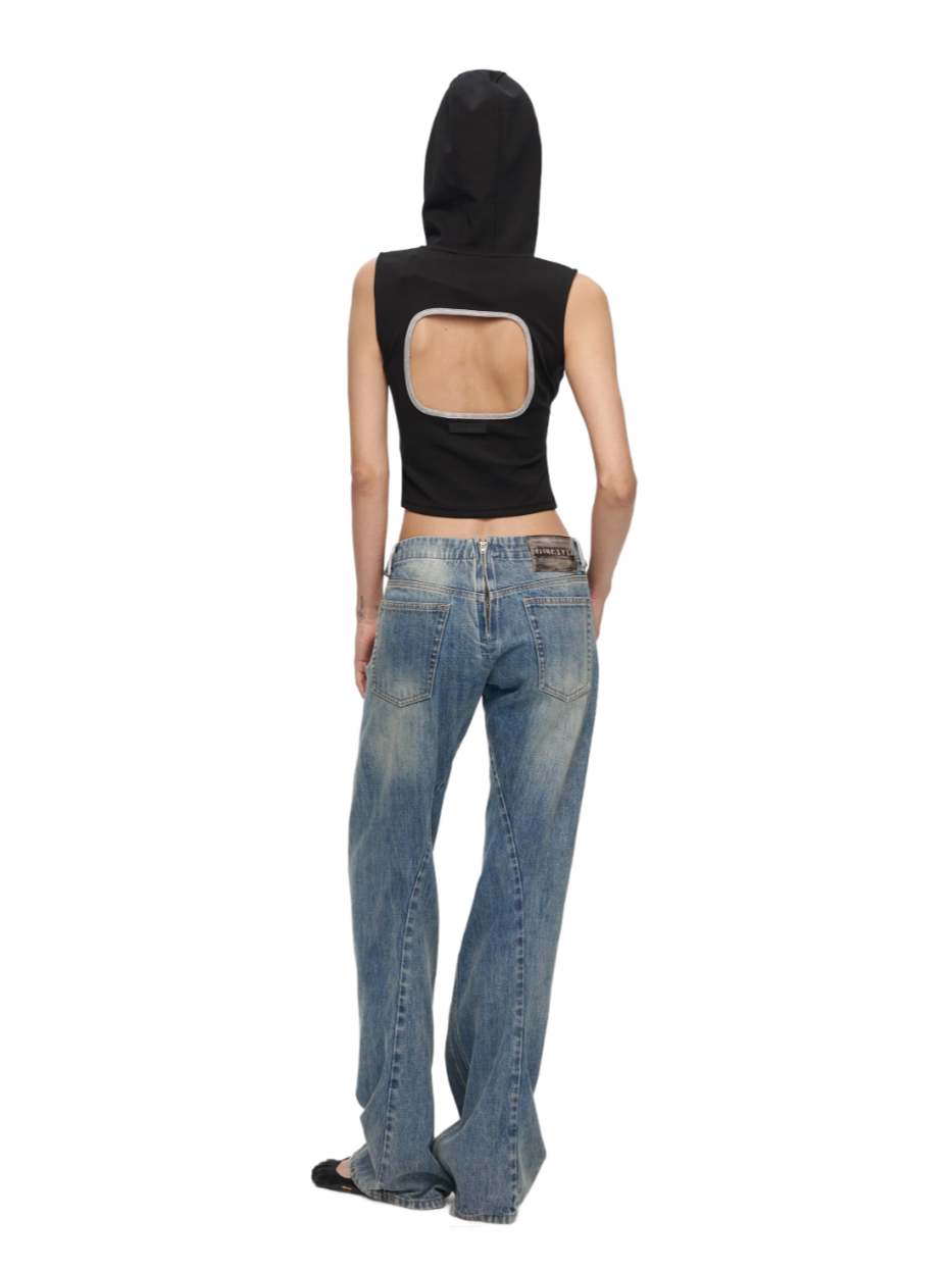 Washed Deconstructed Wide-Leg Jeans