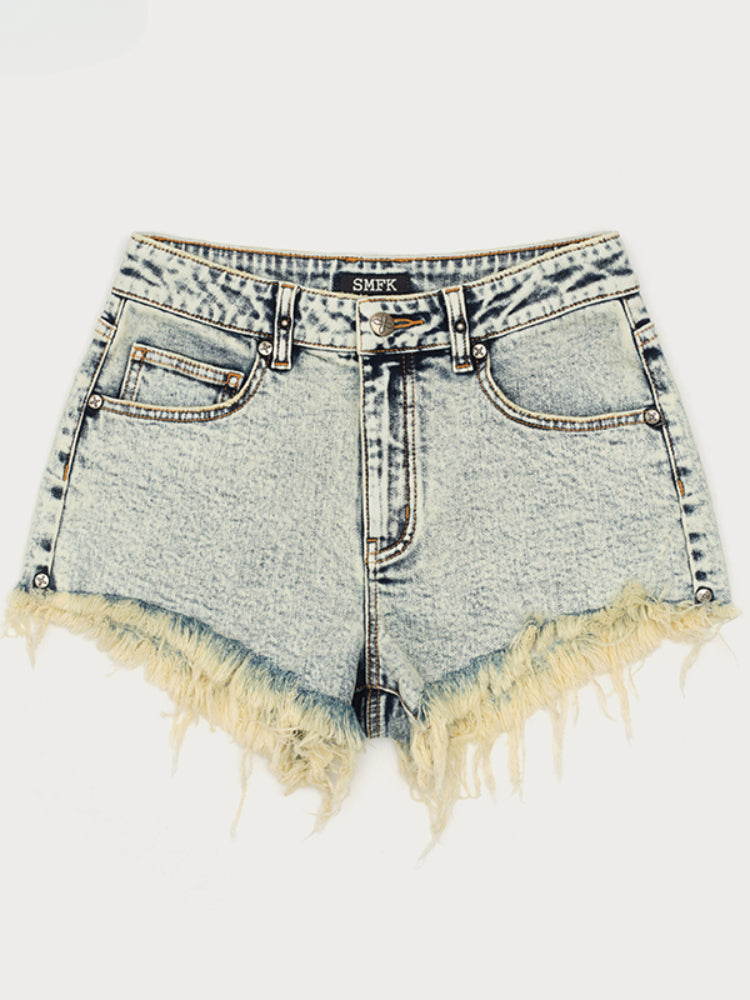 Mid-Low Waist Rivet Fringe Shorts