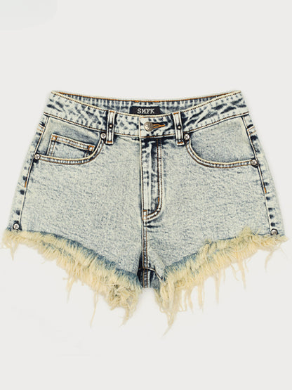 Mid-Low Waist Rivet Fringe Shorts