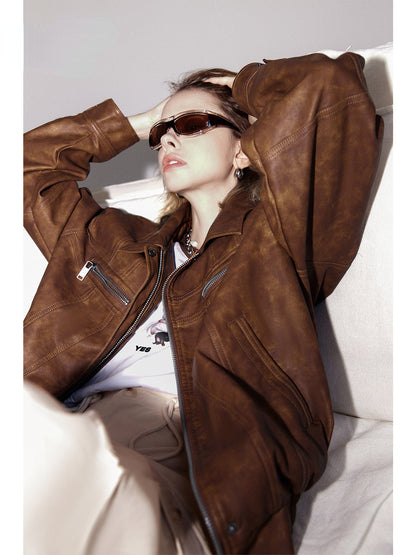 PU Leather Oversize Biker Jacket - CHINASQUAD