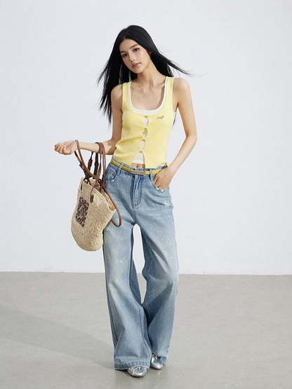 Layered Illusion Knit U-Neck Tank Top